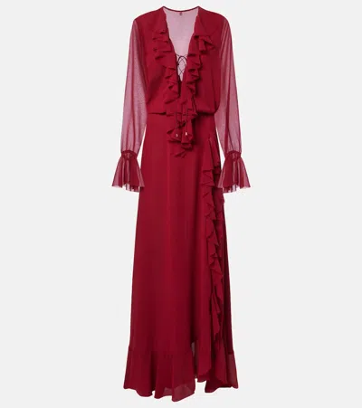 Bananhot Bellen Ruffled Maxi Dress In Burgundy