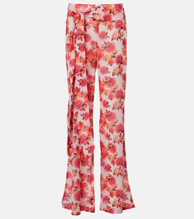 Bananhot Bowie Floral Flared Pants In Red