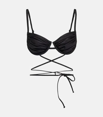 Bananhot Cherry Ruched Bikini Top In Black