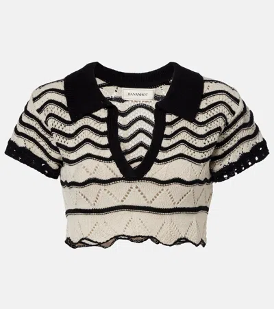 Bananhot Coco Open-knit Cotton-blend Crop Top In Gray