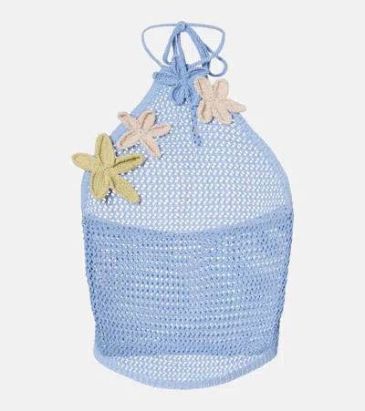 Bananhot Cori Open-knit Lamé Crop Top In Blue