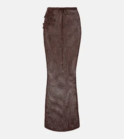 Bananhot Cori Open-knit Lamé Maxi Skirt In Brown