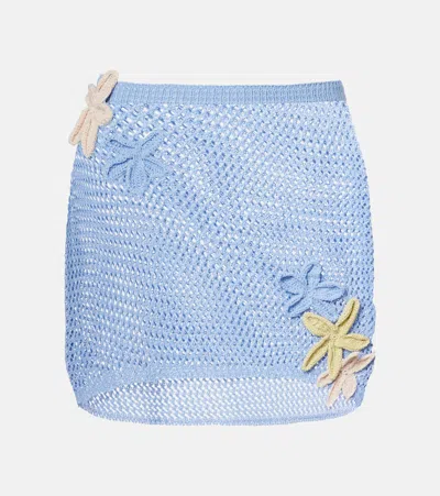 Bananhot Cori Open-knit Lamé Miniskirt In Blue