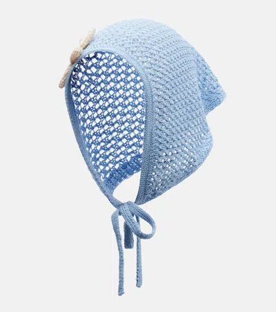 Bananhot Crochet Floral-appliqué Scarf In Blue