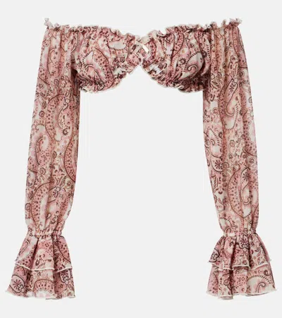 Bananhot Elma Off-shoulder Paisley Crop Top In Pink