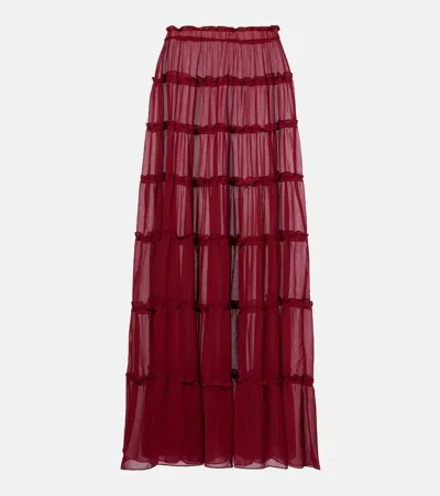 Bananhot Elma Tiered Semi-sheer Maxi Skirt In Burgundy