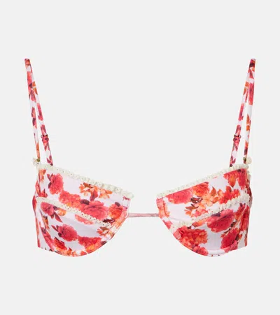 Bananhot Faith Floral Lace-trimmed Bikini Top In Multi