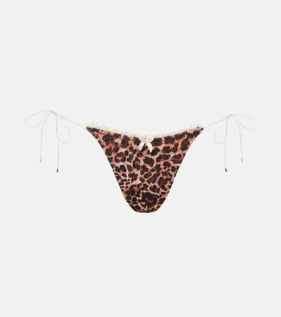 Bananhot Flora Leopard-print Bikini Bottoms In Brown