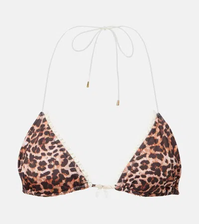 Bananhot Flora Leopard-print Bikini Top In Brown