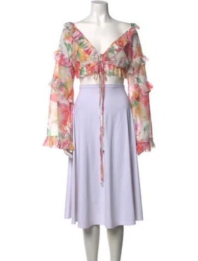 Pre-owned Bananhot Floral Print V-neck Top In Pink