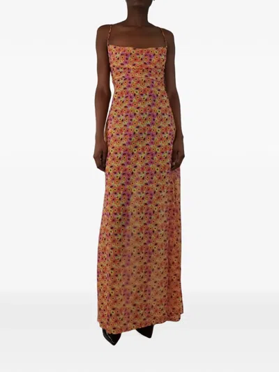 Pre-owned Bananhot Floral-print Maxi Dress In Orange
