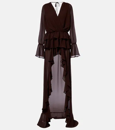 Bananhot Giselle Asymmetric Tiered Maxi Dress In Brown