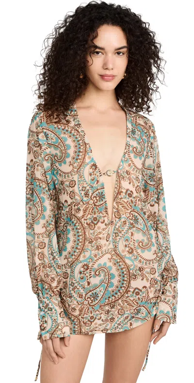 Bananhot Gloria Shirt Turquoise Paisley In Multi