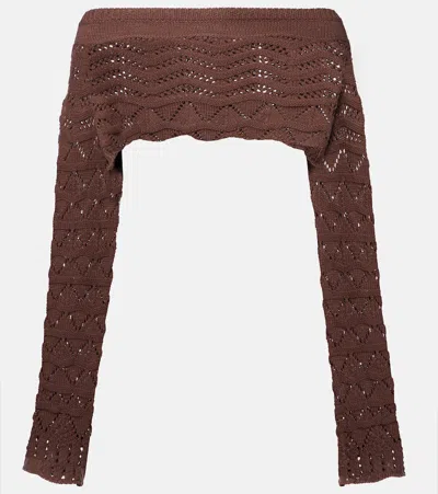 Bananhot Helena Crochet Cotton-blend Crop Top In Brown