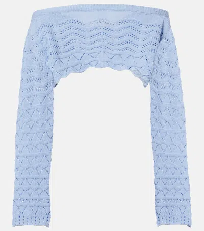 Bananhot Helena Crochet Cotton-blend Crop Top In Blue