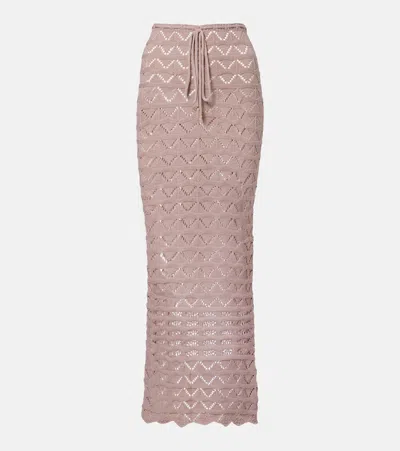 Bananhot Helena Open-knit Cotton-blend Maxi Skirt In Pink