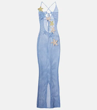 Bananhot Hilsa Open-knit Lamé Maxi Dress In Blue