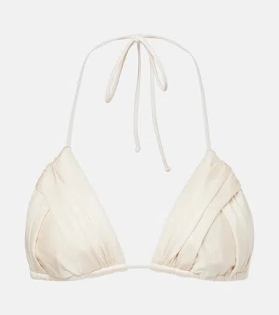 Bananhot Jasmin Ruched Triangle Bikini Top In Beige