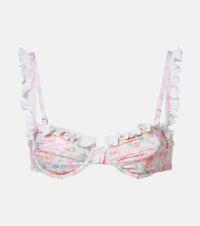 Bananhot Jena Floral Ruffled Bikini Top In White