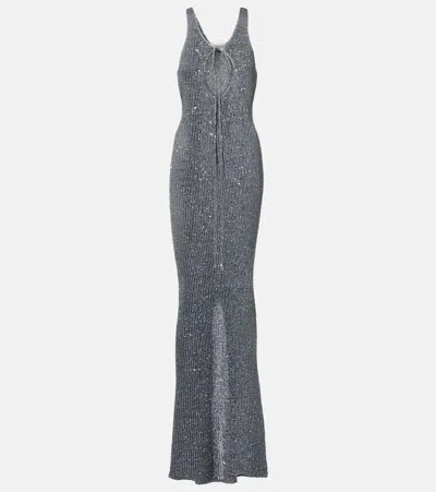Bananhot Jules Sequined Knitted Maxi Dress In Silver