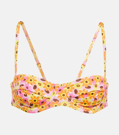 Bananhot Lenny Floral Bikini Top In Retro Flowers