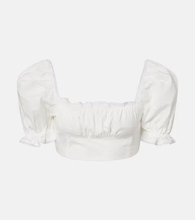 Bananhot Ligia Ruffled Cotton Poplin Crop Top In White