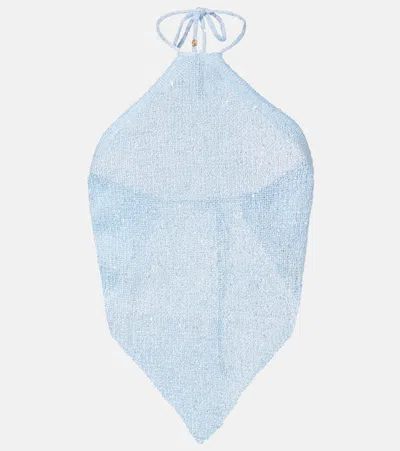 Bananhot Liz Sequined Halterneck Top In Blue