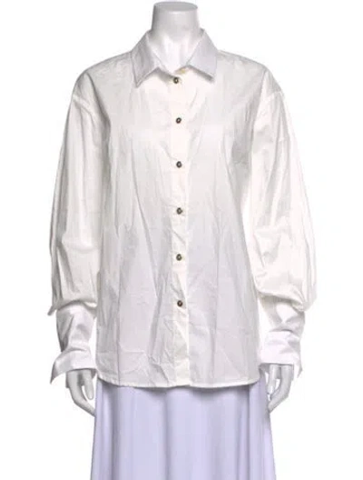 Pre-owned Bananhot Long Sleeve Button-up Top In White