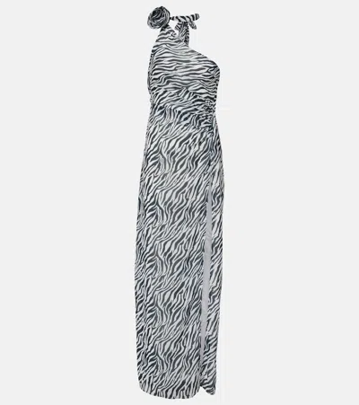 Bananhot Louise Zebra-print One-shoulder Maxi Dress In Multi