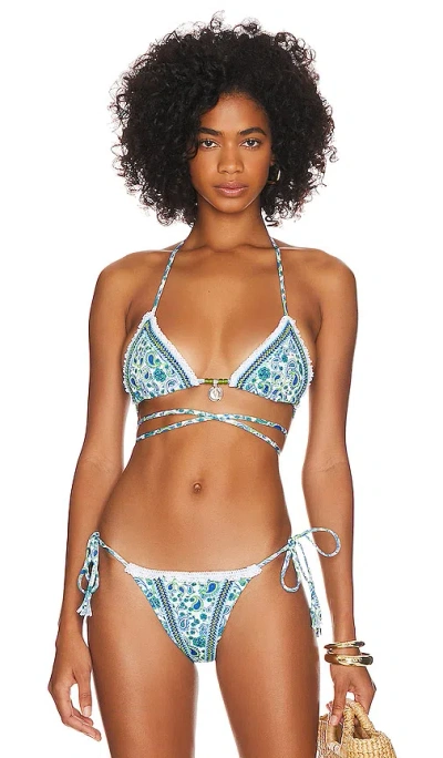 Bananhot Luna Bikini Top In Light Blue Paisley