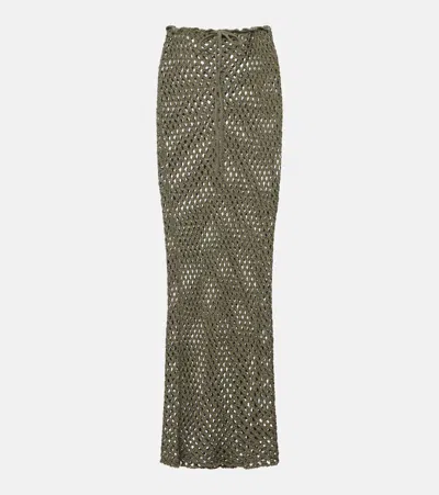 Bananhot Magen Crochet Cotton-blend Maxi Skirt In Green
