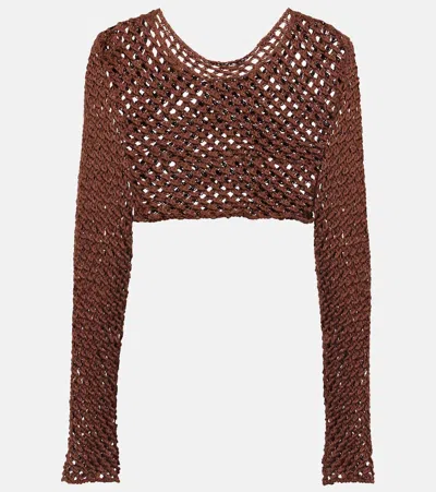 Bananhot Magen Knitted Cotton-blend Crop Top In Brown