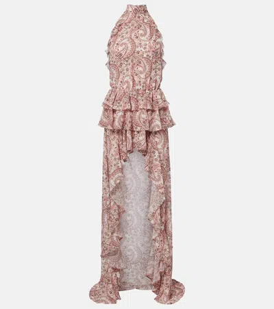 Bananhot Malena Paisley Ruffled Asymmetric Maxi Dress In Multi