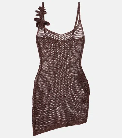 Bananhot Maris Open-knit Lamé Minidress In Brown