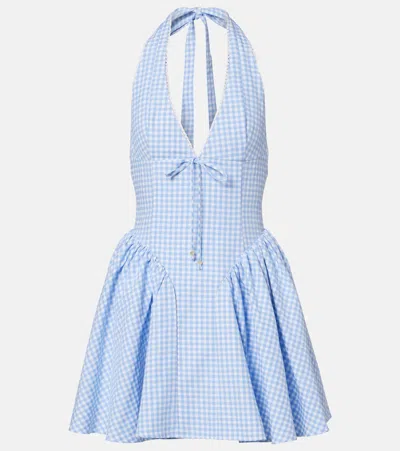 Bananhot Micaela Gingham Halterneck Cotton Minidress In Blue