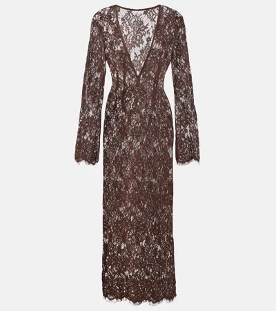 Bananhot Millie Cotton And Silk Lace Maxi Dress In Brown