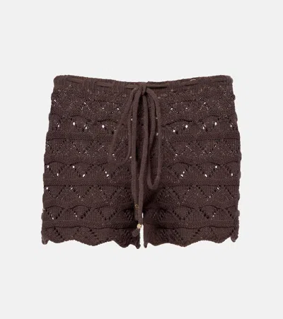 Bananhot Mina Open-knit Cotton-blend Shorts In Brown