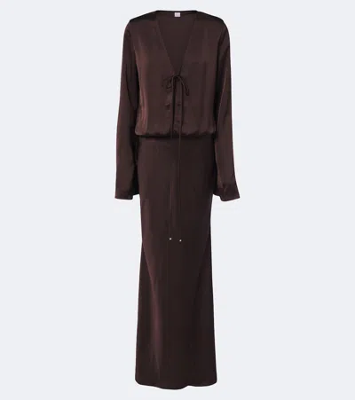 Bananhot Nema Satin Maxi Dress In Brown