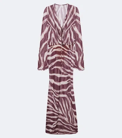 Bananhot Nema Zebra-print Maxi Dress In Gold