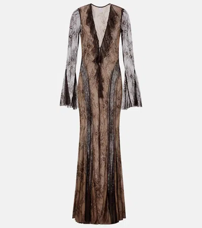 Bananhot Nori Lace Maxi Dress In Brown