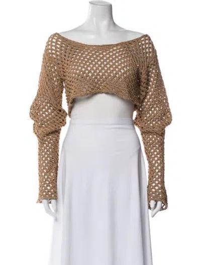 Pre-owned Bananhot Off-the-shoulder Long Sleeve Crop Top In Brown