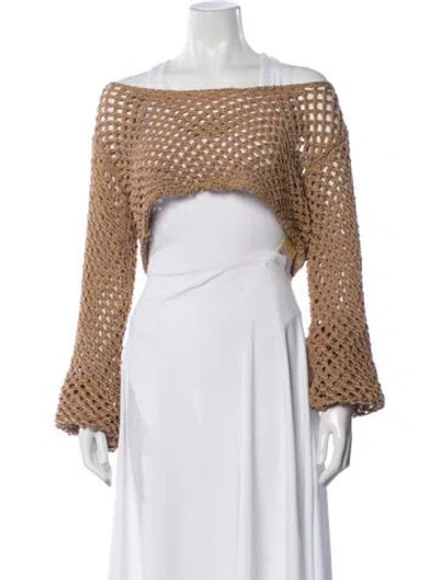 Pre-owned Bananhot Off-the-shoulder Long Sleeve Crop Top W/ Tags In Brown