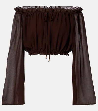 Bananhot Ora Off-shoulder Crop Top In Brown
