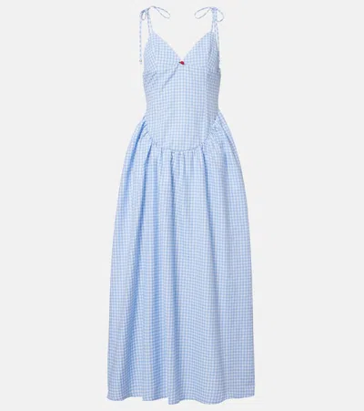 Bananhot Paloma Gingham Cotton Poplin Maxi Dress In Blue