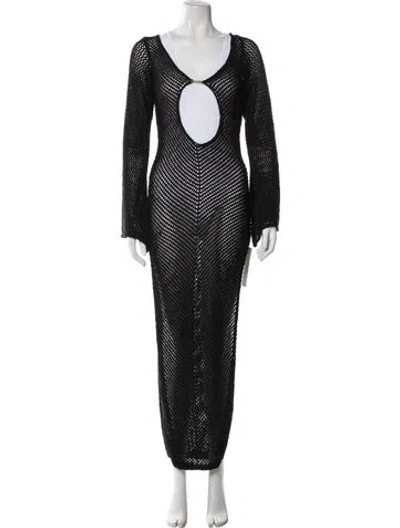 Pre-owned Bananhot Patterned Long Dress In Black