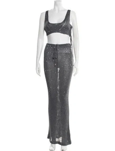 Pre-owned Bananhot Patterned Sequin Embellishments Skirt Set In Grey