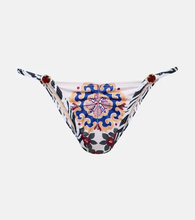 Bananhot Pracy Embellished Printed Bikini Bottoms In White