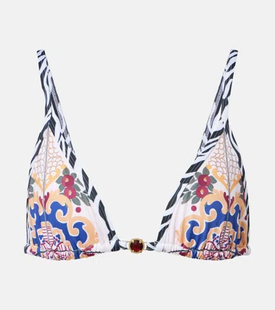Bananhot Pracy Embellished Printed Bikini Top In White