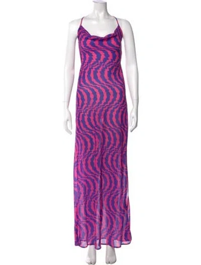 Pre-owned Bananhot Printed Long Dress In Purple