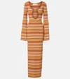 Bananhot Rey Cutout Ribbed-knit Striped Maxi Dress In Brown